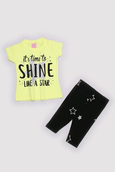 Peki Summer Buy 5 Pay 4 Baby Girl Combed Cotton 100% Cotton Glitter Shine Printed Bodysuit & Leggings 2 Pieces Set 13640