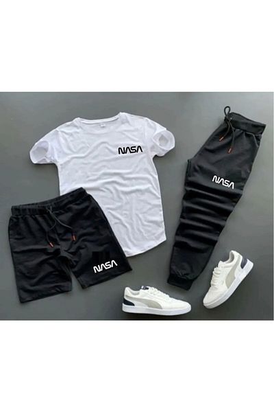 viperkombin Unisex Nasa Printed Shorts-T-Shirt Sweatpants Set of 3 Combination