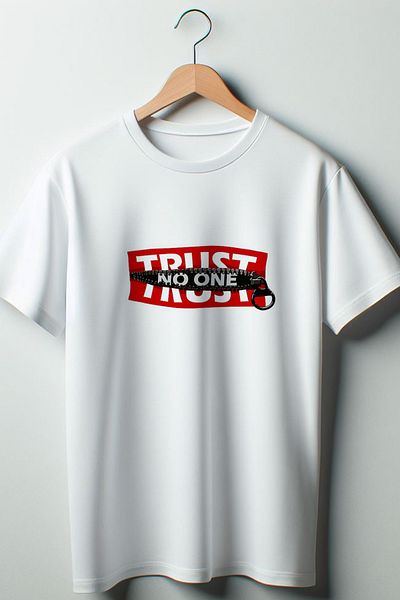 Vordevia Trust No One Printed Oversize Crew Neck Λευκό Tshirt