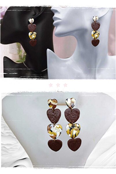 Dodemert Home Çikolatalı Kalp Polimer Kil Tasarım Küpe