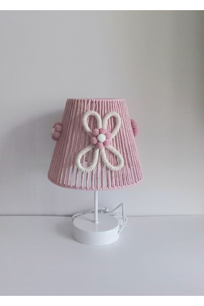 C&A&B KUZEY AVİZE PINK MACROME ROPE WRAPE ECRUCTIVE APPLIQUED FLOWER POMPON BABY GIRL AND CHILDREN'S ROOM LAMP SHADE