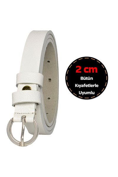 GoDeri Curea subțire de damă alb lapte 2 cm - 100% piele naturală, cataramă argintie; Curea rochie și pantaloni _klt