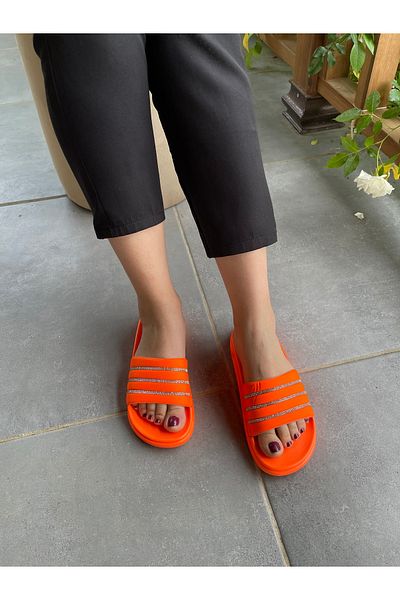 Hızlı Al Stoned Women's Orange Slippers (PREFER 1 NUMBER LARGE)