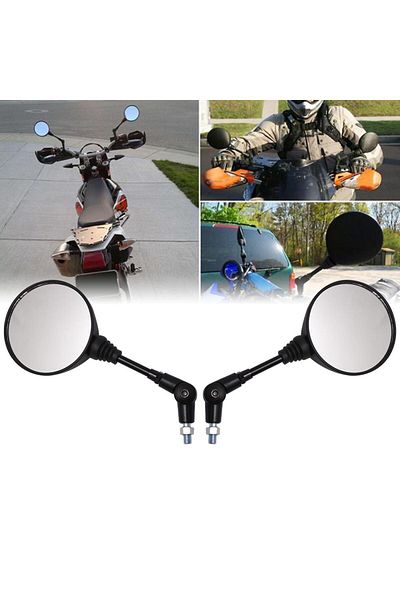 Cherk Motorcycle Black Universal 10mm Side Mirror Rearview Mirror Anti-fall Folding Round Mirror