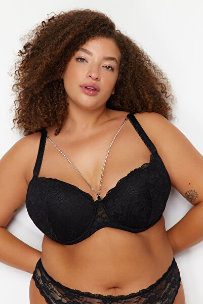 Trendyol Curve Μαύρη αλυσίδα Micro Fixed Covered σουτιέν μπαλκονιού TBBSS24CW00014
