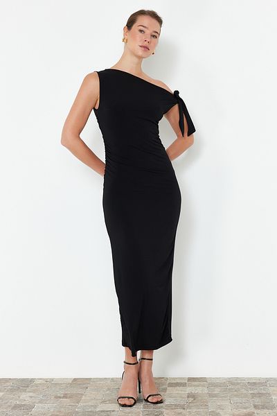 Trendyol Collection Περιορισμένης Έκδοσης Μαύρο Εφαρμοσμένο/Σώμα Πλεκτό Maxi Ευέλικτο Μολύβι Φόρεμα TWOSS24EL00563