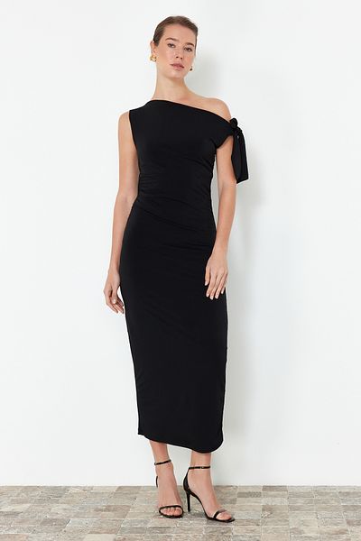 Trendyol Collection Περιορισμένης Έκδοσης Μαύρο Εφαρμοσμένο/Σώμα Πλεκτό Maxi Ευέλικτο Μολύβι Φόρεμα TWOSS24EL00563
