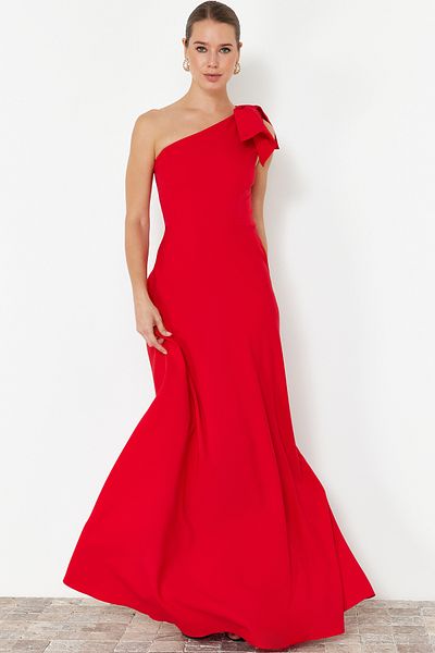 Trendyol Collection Rochie roșie A-Cut țesută elegantă de seară și rochie de absolvire TPRSS24AE00163