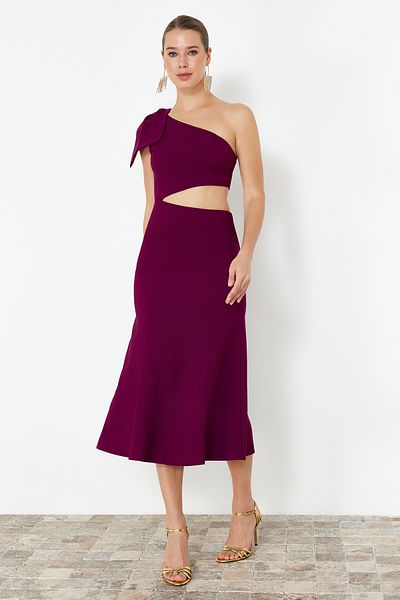 Trendyol Collection Stylish Woven Evening Dress - Plum, Bow, Window Detail TPRSS24EL00196
