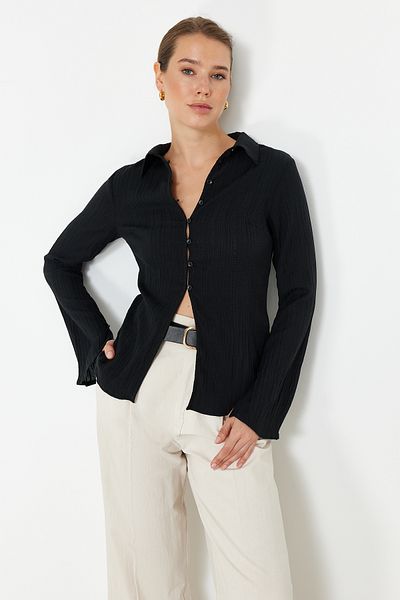 Trendyol Collection Woven Black Shirt - Fitted Waist Fitted Model TWOSS24GO00002
