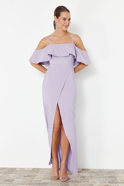 Trendyol Collection Βραδινό μακρύ υφασμένο φόρεμα λιλά TPRSS24AE00145