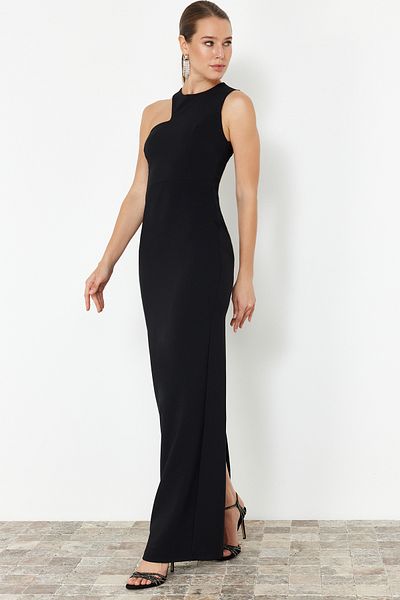 Trendyol Collection Czarna, tkana, długa suknia wieczorowa TPRSS24AE00143
