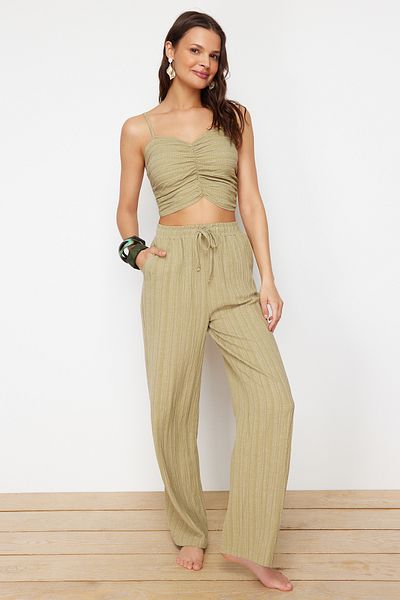 Trendyol Collection Khaki Woven Beach szett - blúz és nadrág TBESS24AU00076