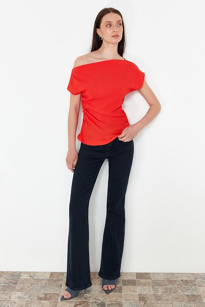 Trendyol Collection Piros csónaknyakú szőtt blúz TWOSS24BZ00353