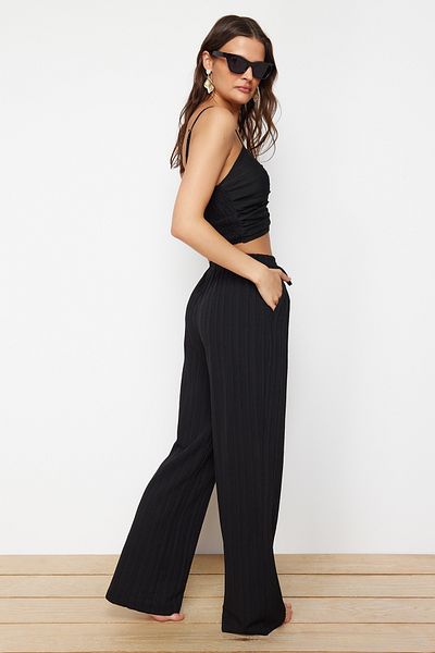 Trendyol Collection Fekete strandruha - szőtt textúrájú blúz és nadrág TBESS24AU00076