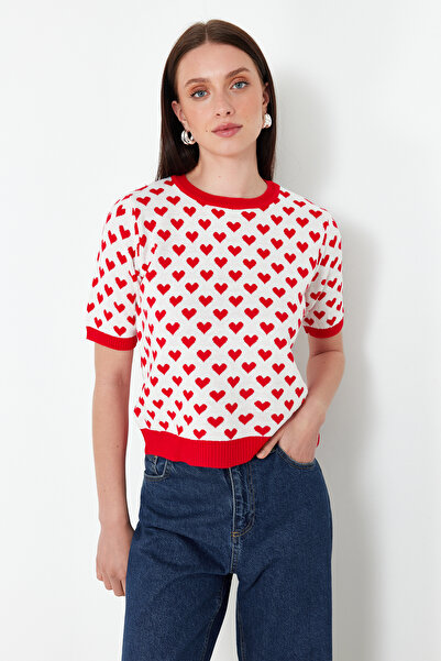 Trendyol Collection Red Crew Neck kötöttáru pulóver TWOSS21KZ0008