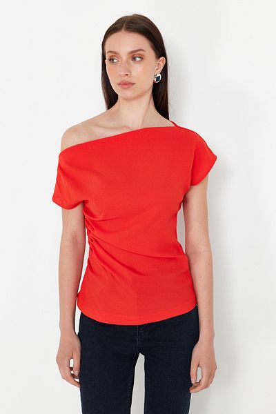 Trendyol Collection Piros csónaknyakú szőtt blúz TWOSS24BZ00353