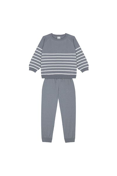 Antebies Gray White Striped Knitwear Tracksuit Set