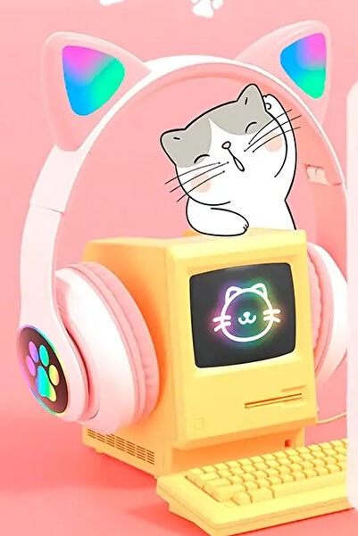 Genel Markalar Kart Girişli Led Işıklı Kablosuz Bluetooth Kedi Kulaklık Şirin...