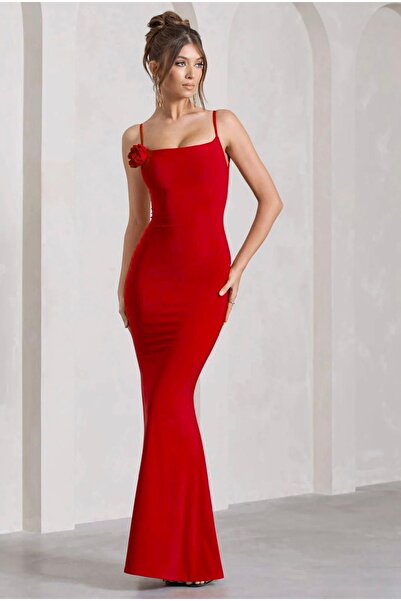 MAYHOŞ BUTİK Kadın gül detay sırt dekolte elbise