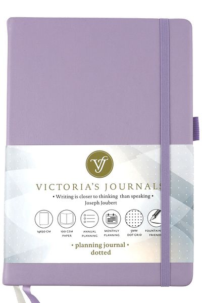 Victoria's Journals Venzi Hard Cover Elastic Non-Dated Thick Leaf Dotted Notebook 14x20 Cm Pastel Purple