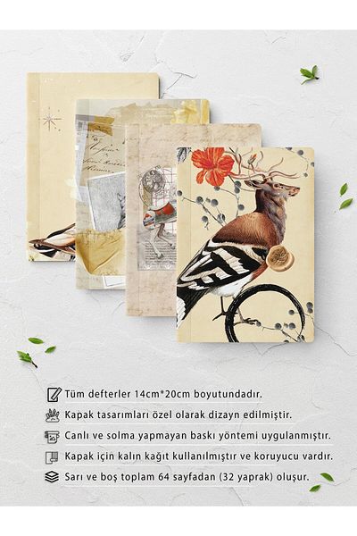 Postifull مجموعة دفاتر ملاحظات كلاسيكية - 4 دفاتر ملاحظات - دفتر ملاحظات، دفتر يوميات - 14 سم × 20 سم