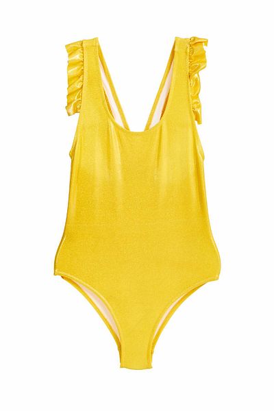 Argento Costum de baie pentru fetiță cu volane galbene strălucitoare