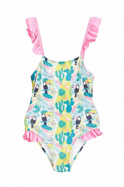 Argento Penguin Patterned Swimsuit for Girls