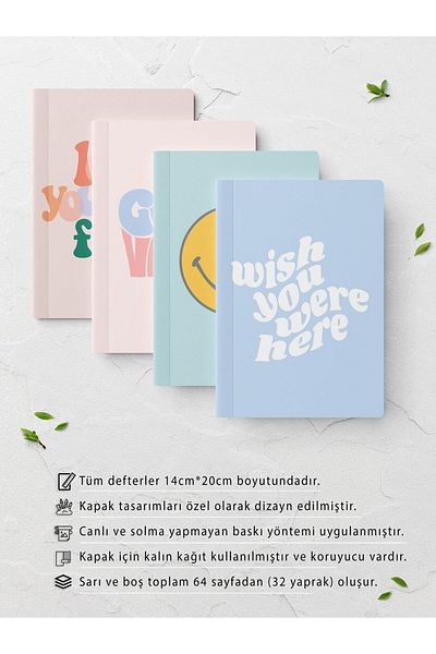 Postifull Set caiete colorate necăptușite - 4 bucăți - 14cm*20cm - 64 pagini
