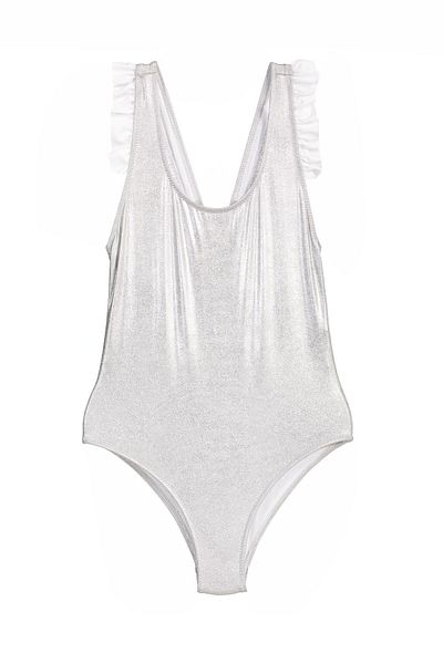 Argento Gray Shiny Frilly Girl's Swimsuit