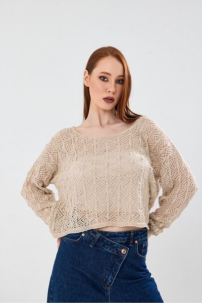 Get Crazy Openwork Oversize Long Sleeve Boat Neck Sweater