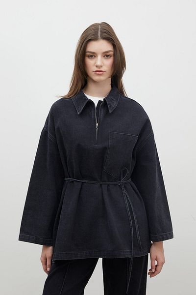 Manuka DENIM BLUZ SCHWARZ HEMDKRAGEN
