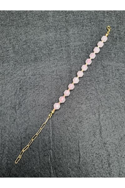 Yüksel Boncuk Pink Quartz Stone Women's Natural Stone Bracelet