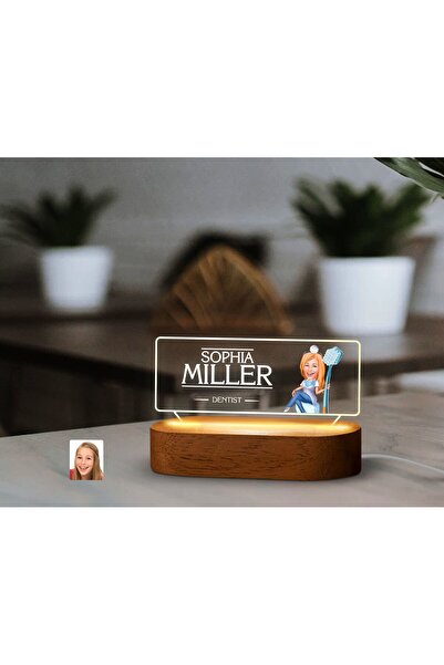 Bk Gift Kişiye Özel İsimli Kadın Diş Hekimi Karikatürlü Led Işıklı Akrilik Ma...