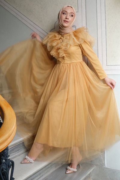 Ceylan Otantik Yellow Princess Evening Dress