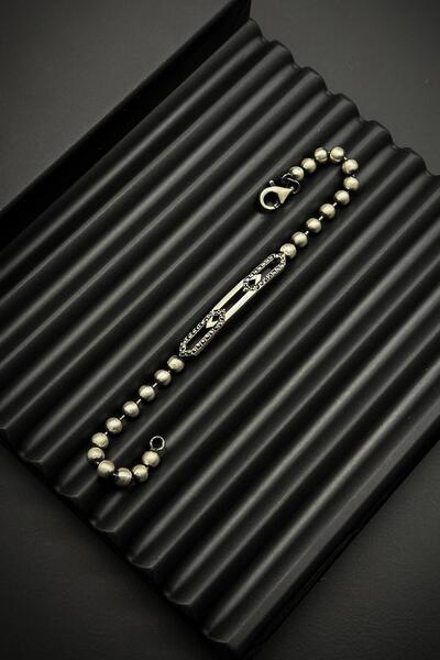 FRNCH 925 Ayar Gümüş İtalyan Model Zirkon Taşlı Gümüş Renk Erkek Bileklik FRJ...