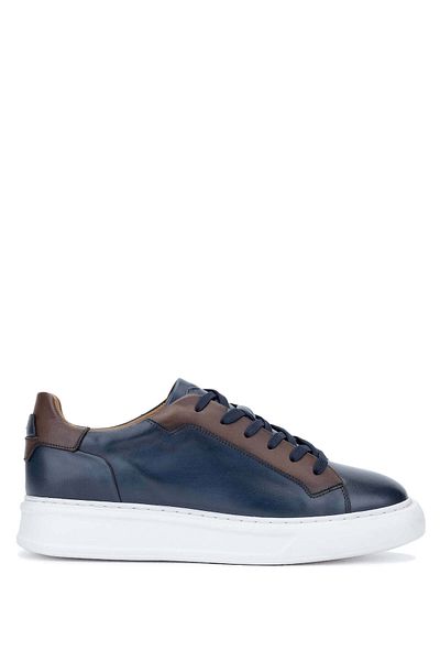 Tamer Tanca Men's Genuine Leather Navy Blue Casual Shoes