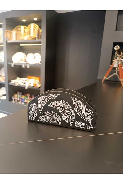 The Mia Napkin Holder Black 16 x 8 Cm - Banana Palm