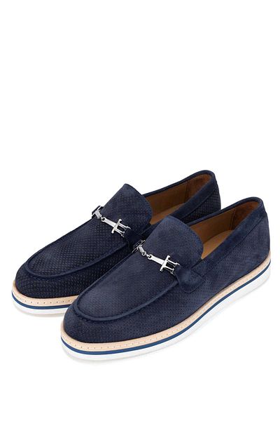 Tamer Tanca Men's Genuine Leather Navy Blue Suede Loafers