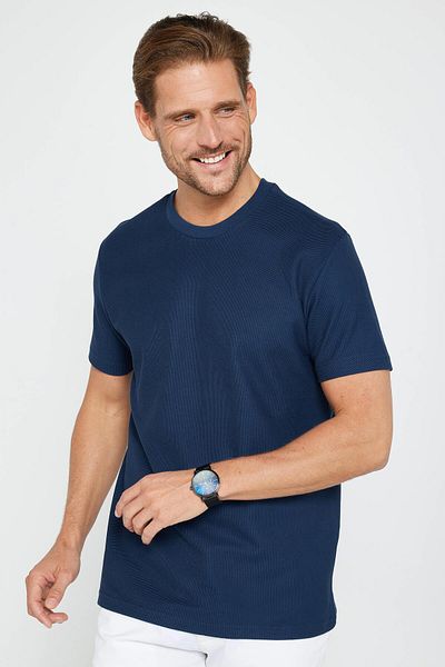 Tudors Ανδρικό T-shirt Slim Fit Slim Fit 100% βαμβάκι με απαλή υφή Navy Blue με λαιμόκοψη