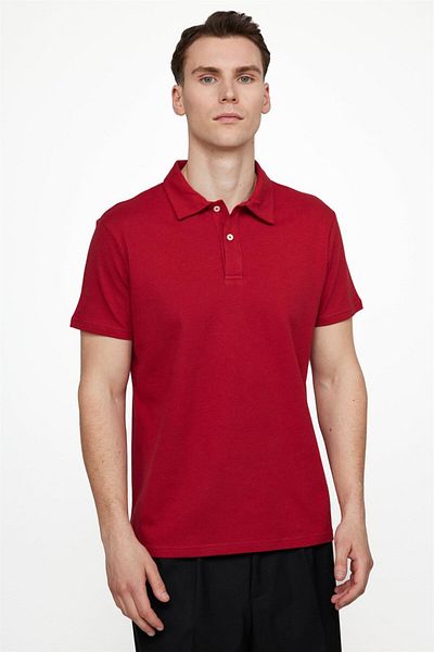 Tudors Férfi Slim Fit Slim Fit 100% pamut mintás Claret Red Polo galléros póló