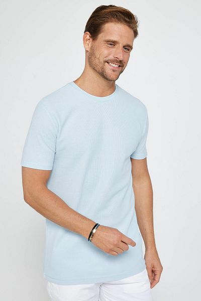 Tudors Ανδρικό T-shirt Slim Fit Slim Fit 100% βαμβάκι με απαλή υφή με σχέδιο μπλε Crew λαιμόκοψη