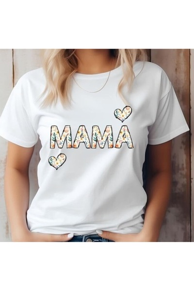 WOODROFFE تي شيرت نسائي أبيض كاجوال كبير الحجم مطبوع عليه الأم/الطعام/الأم