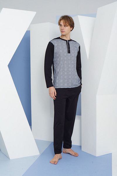 KLY Men's Oversize Midi Collar Large Size Pajama Set with Pockets