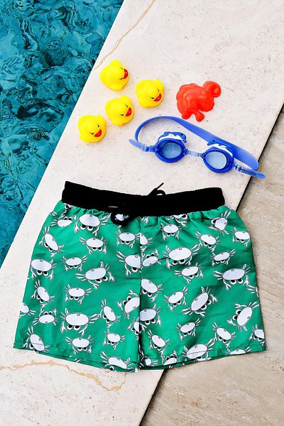 Mayom Boy's Green Crab Printed Waist Lace-up Swim Shorts