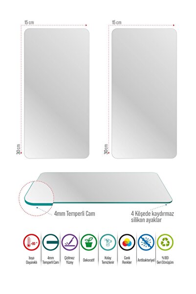 Decovetro Bon Appetit Set of 2 - Glass Coffee Tableware Presentation Table, 30x15 cm