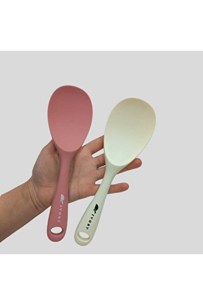 CEPHOME silikon yanmaz yapışmaz kaşık seti 2'li beyaz-tozpembe