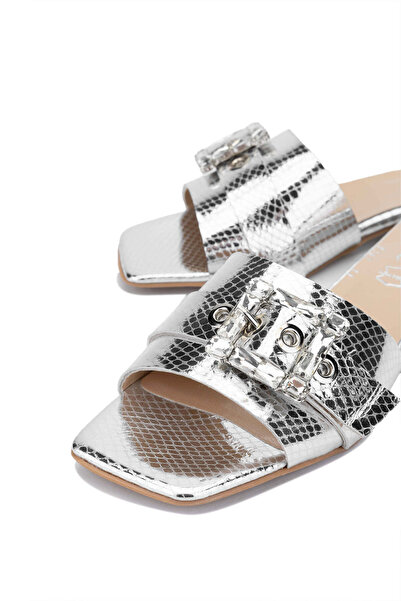 Tamer Tanca Women's Genuine Leather Gray Flat Slippers