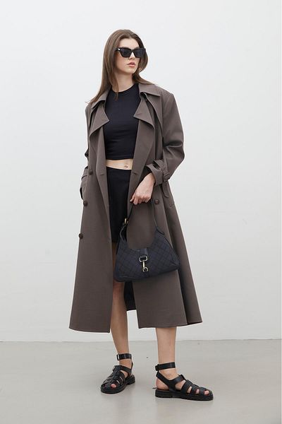 Manuka Dwurzędowy trencz typu oversize taupe Paris taupe