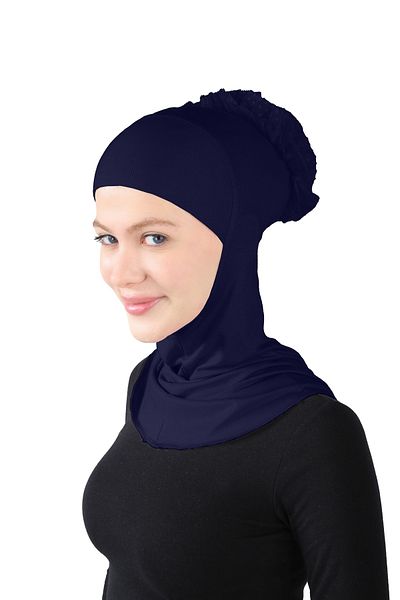 Ecardin Navy Blue Viscose Large Hijab - Turban with Laced Knobs - St 124